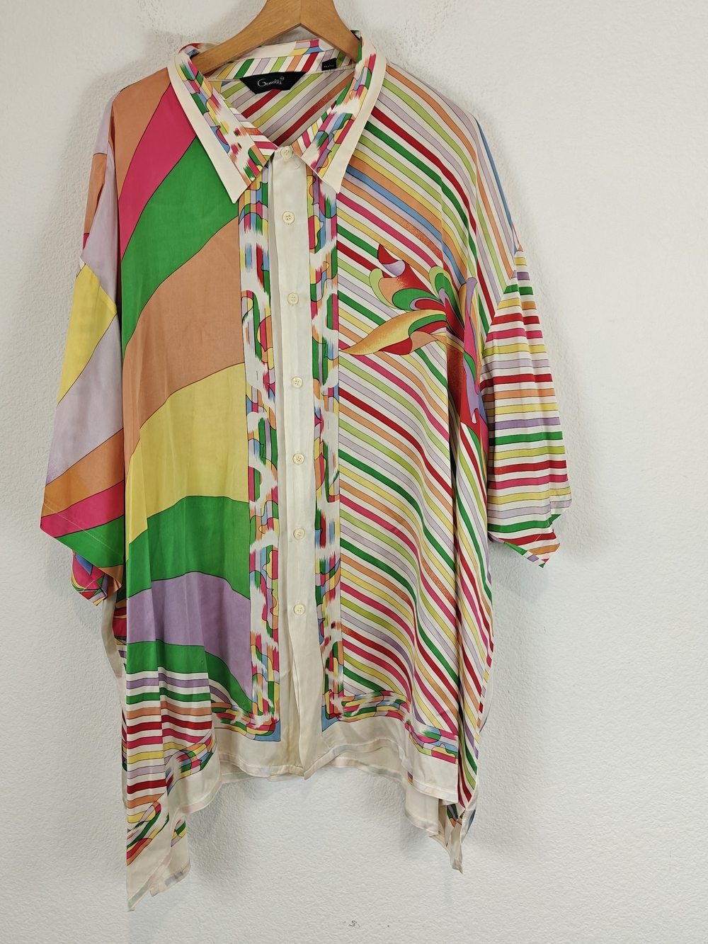 Genelli Vintage 100% Silk Pucci-Inspired Psychedelic Rainbow Print Blouse Tunic